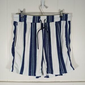 Fabletics Terry Cloth Shorts Mens Large Blue White Striped Drawstring SO2355320
